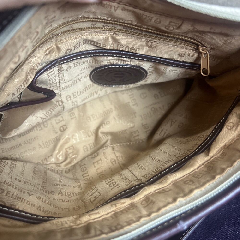 Etienne Aigner Vintage Classic Minimalist Brown And Beige Handbag Purse - Picture 9 of 15